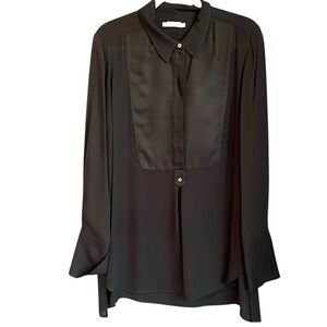 Vince Black Silk Tunic with Placket and Cuff Sleeves Size L